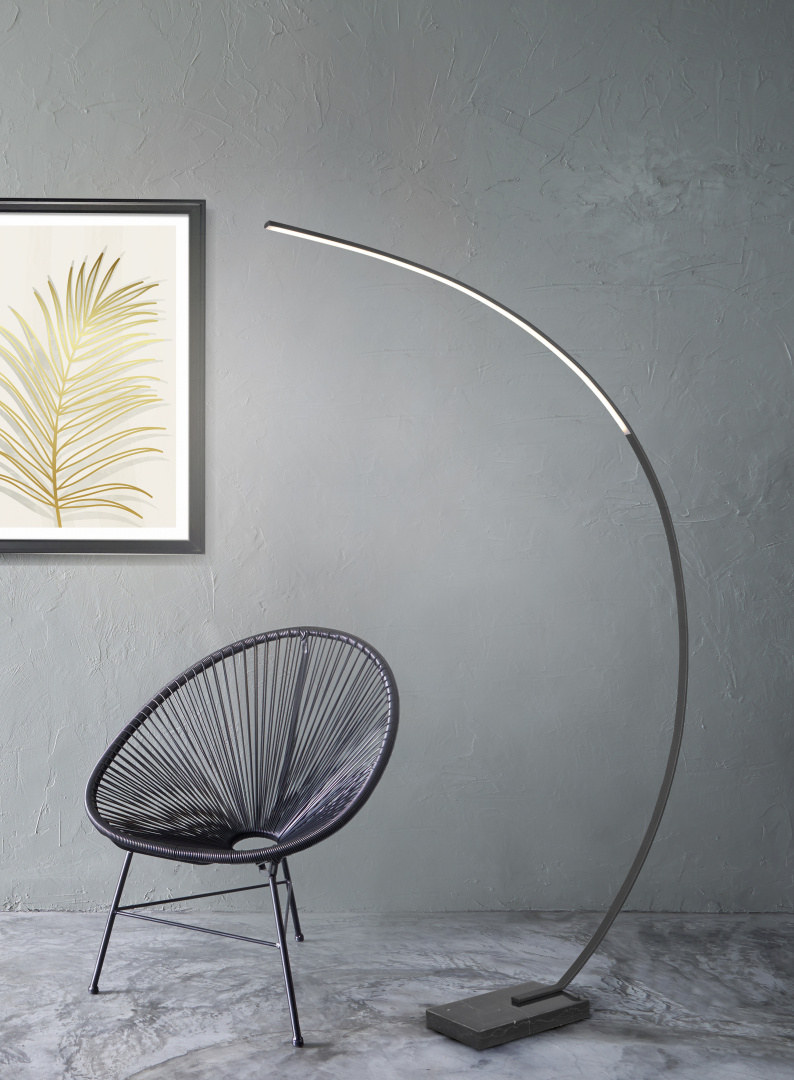 BANGKOK PIANTANA LED AD ARCO NERO BASE MARMO NERO DIMMERABILE H. 180CM