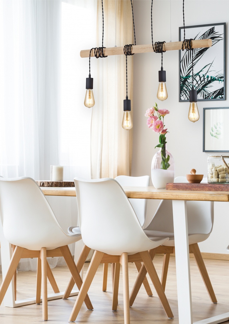 BRODY SOSPENSIONE LEGNO E METALLO CON 4 PORTALAMPADA PENDENTI L. 85CM