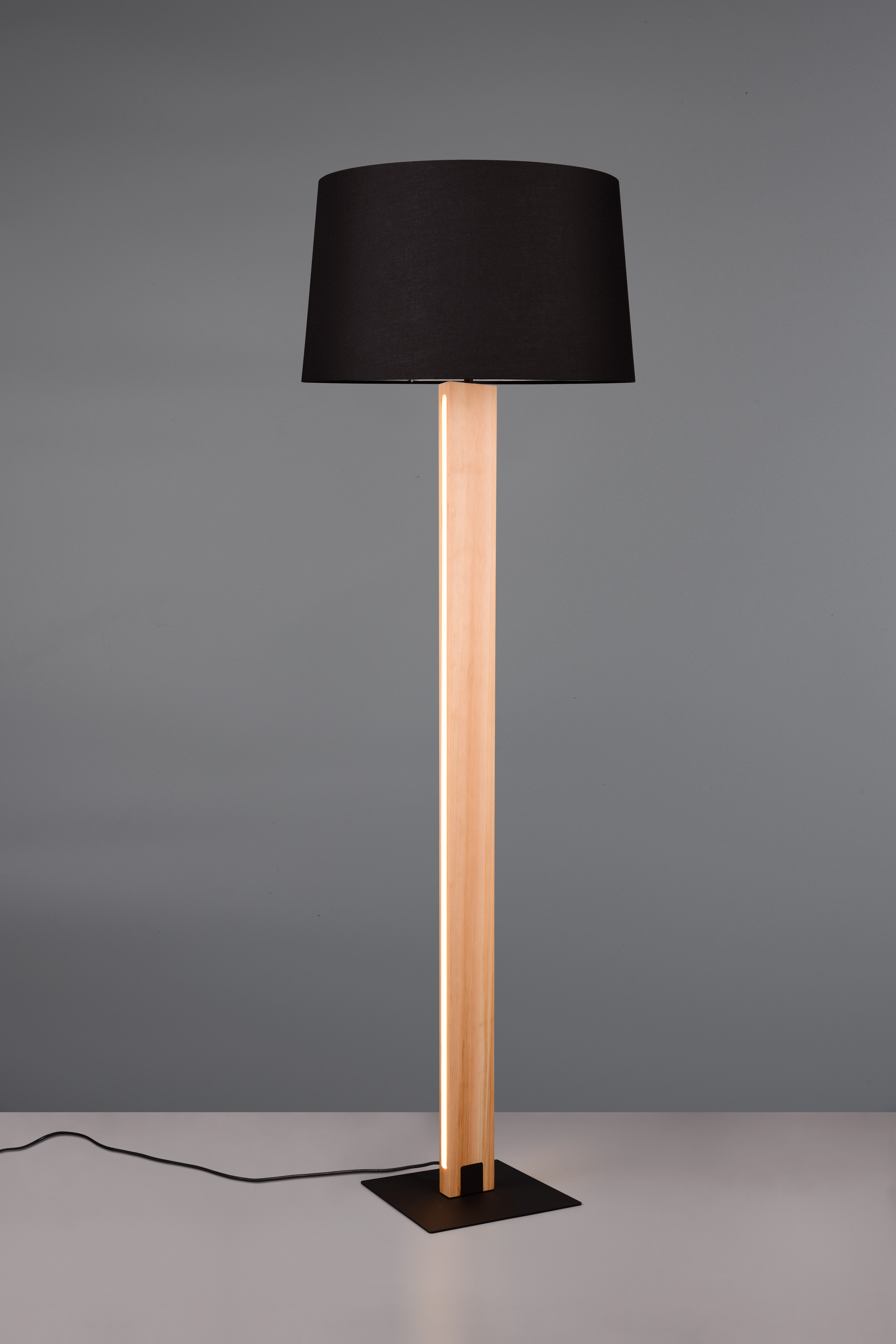 RAHUL PIANTANA TOUCH METALLO E PARALUME NERO E LEGNO CON LED H. 150CM