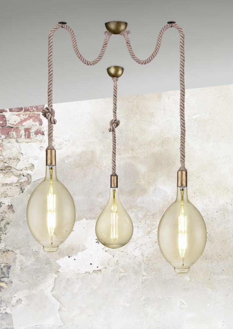 ROPE SOSPENSIONE CORDA ANNODATA E METALLO OTTONE ANTICATO