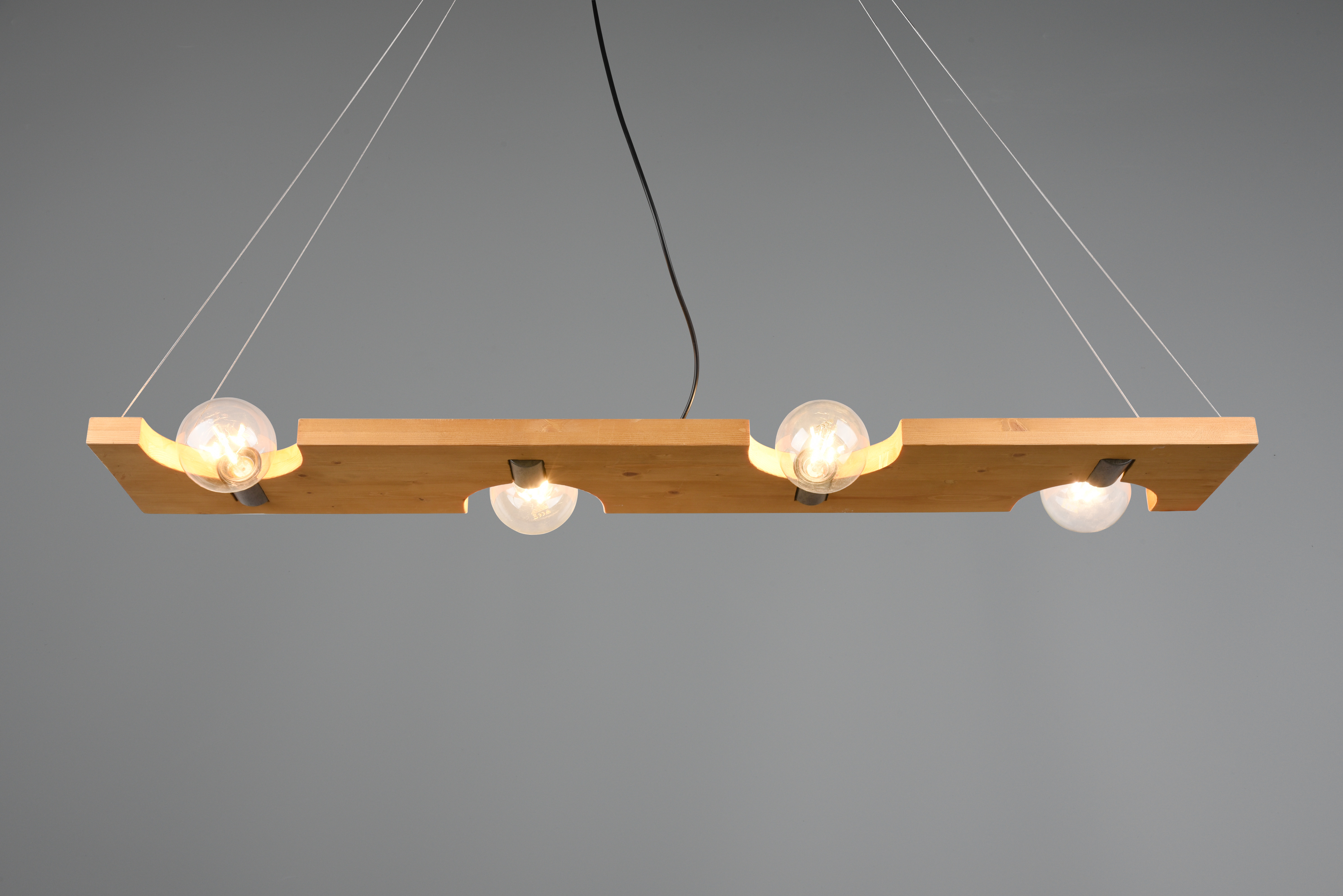 TAILOR SOSPENSIONE LEGNO NATURALE E METALLO ACCIAIO ANTICATO 4 LUCI L. 115CM