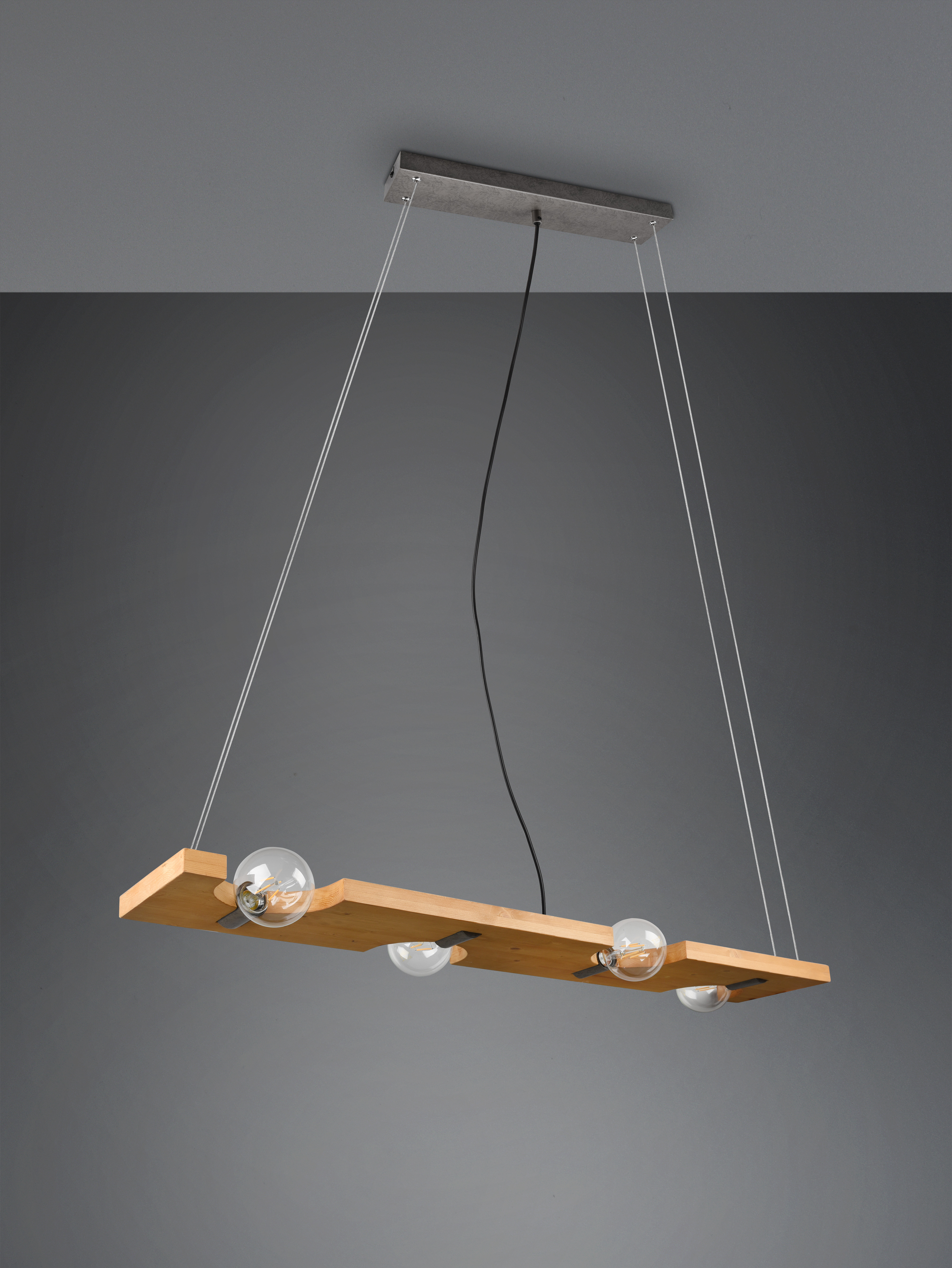 TAILOR SOSPENSIONE LEGNO NATURALE E METALLO ACCIAIO ANTICATO 4 LUCI L. 115CM