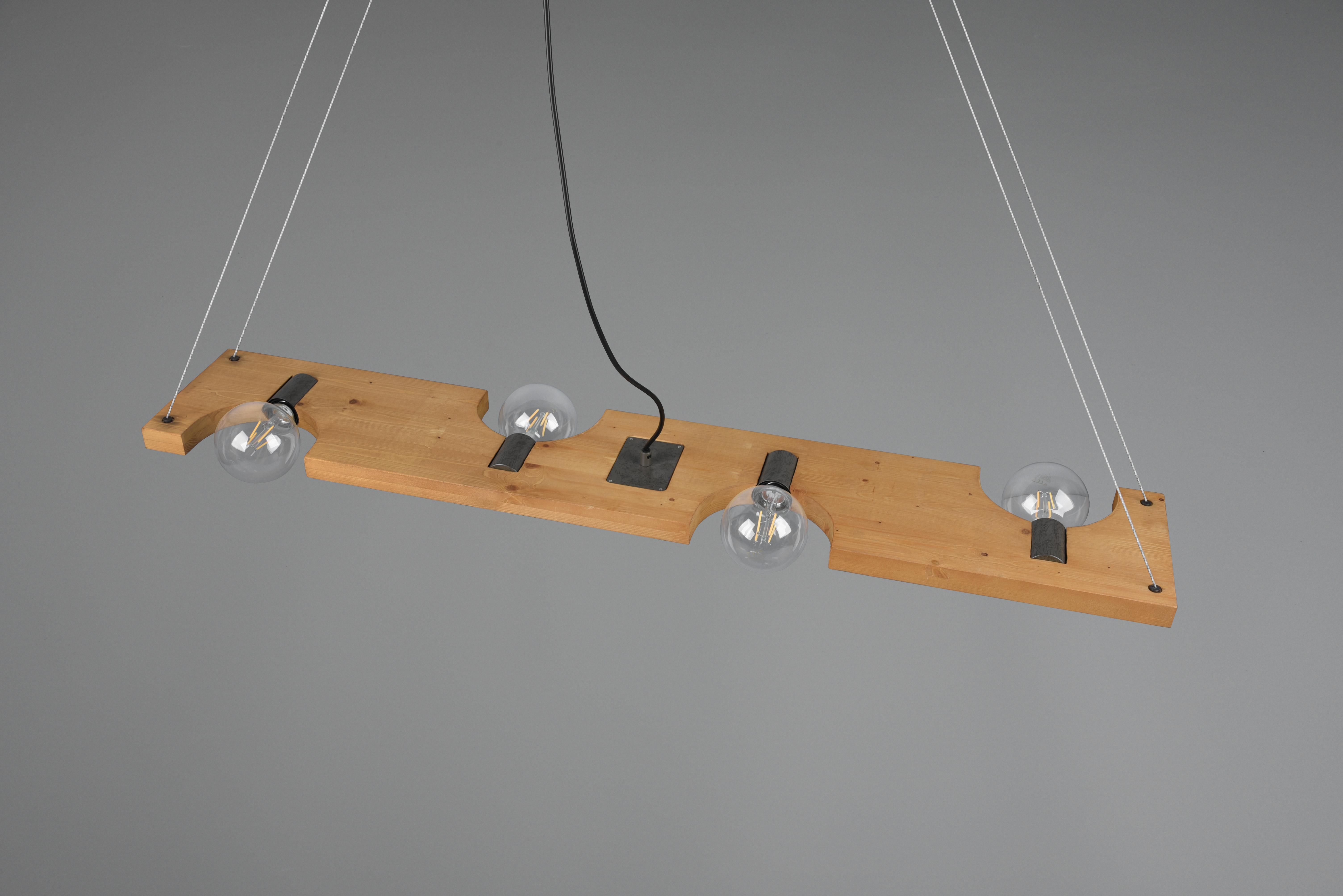 TAILOR SOSPENSIONE LEGNO NATURALE E METALLO ACCIAIO ANTICATO 4 LUCI L. 115CM