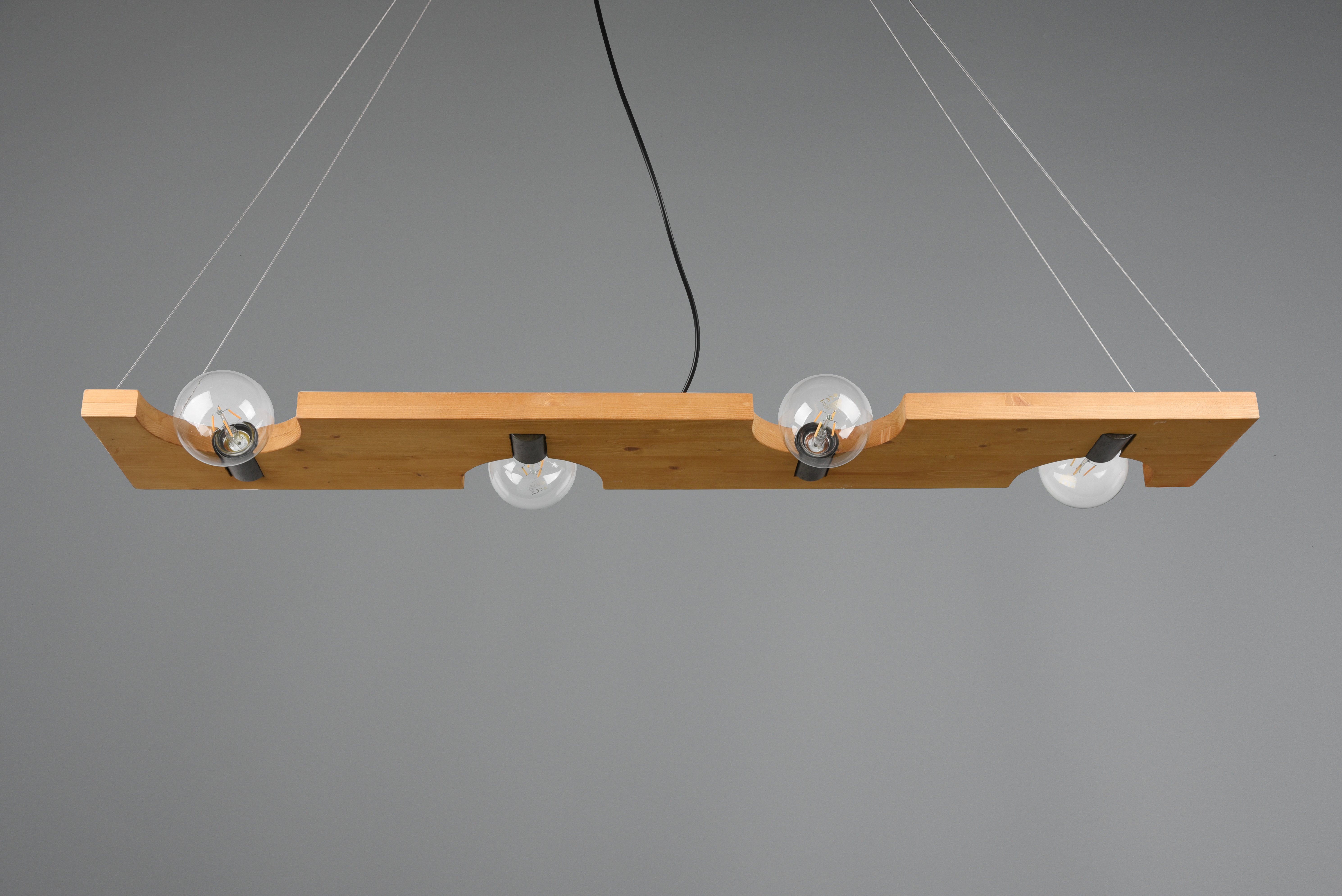 TAILOR SOSPENSIONE LEGNO NATURALE E METALLO ACCIAIO ANTICATO 4 LUCI L. 115CM