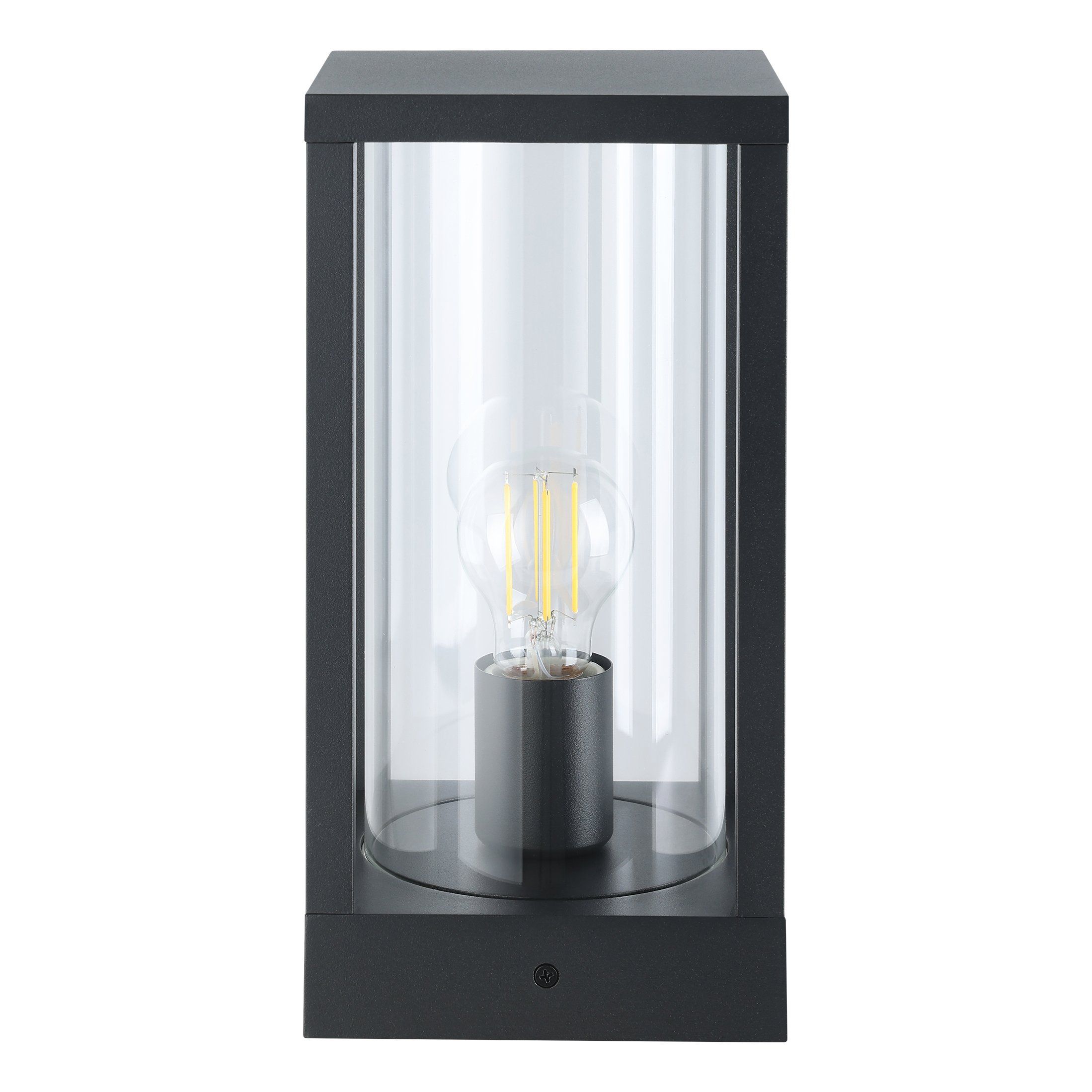 CASCINETTA - Paletti basso - E27 1X40W - Struttura in alluminio fuso / finitura nero; Diffusore in vetro / finitura chiaro; IP54;
L150 x 150 H305