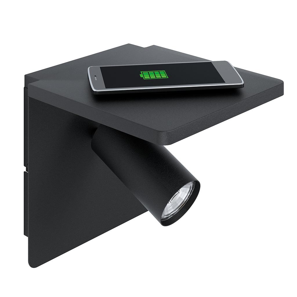 CIGLIE - Applique - GU10-LED 1X4,5W inclusa - Struttura in alluminio, acciaio   / finitura nero; Base caricabatterie wireless;
L180 x 210 H180
