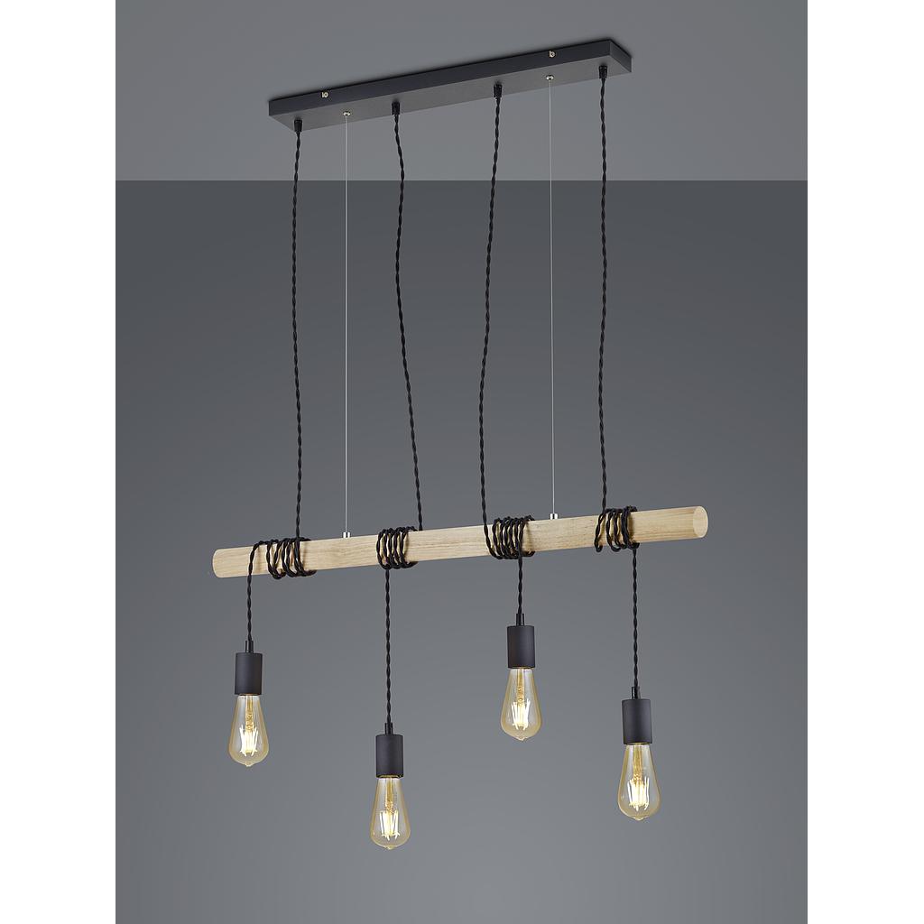 BRODY SOSPENSIONE LEGNO E METALLO CON 4 PORTALAMPADA PENDENTI L. 85CM